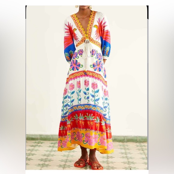 FARM Rio Dresses & Skirts - Farm Rio Vivid Garden Off White Maxi Dress